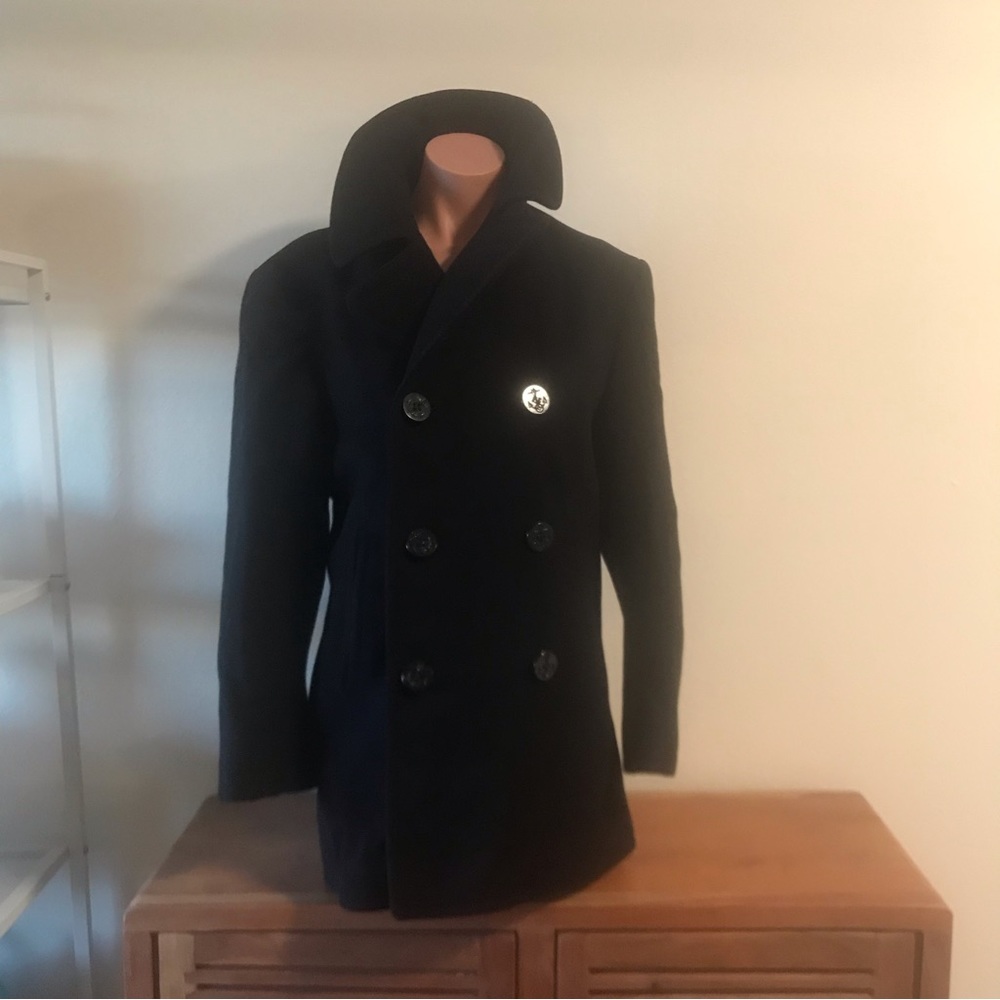 Mens black wool peacoat naval size 34